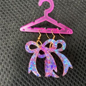 Glittery Pink Bow Earrings